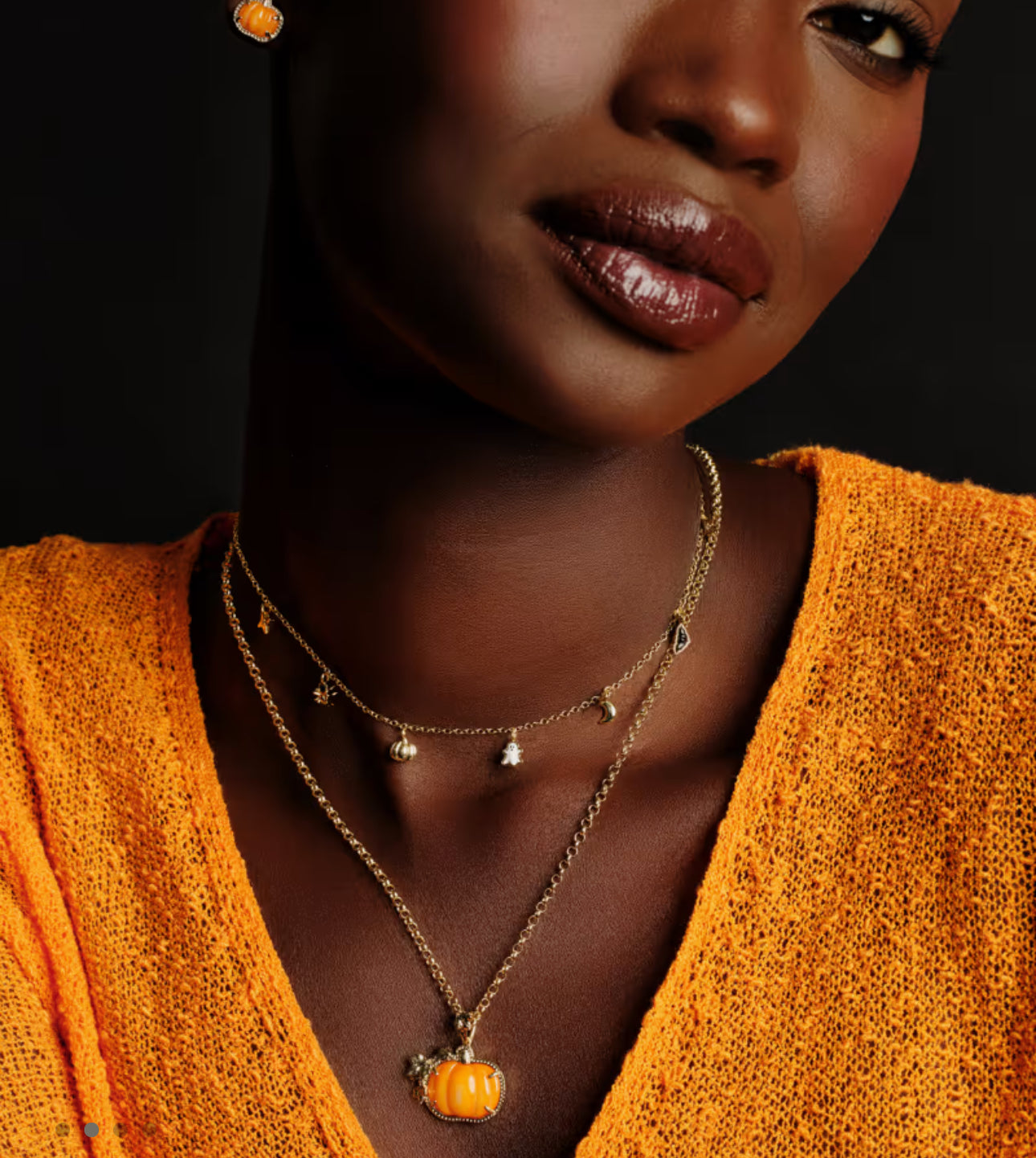 Kendra Scott Pumpkin Long Pendant Necklace-Gold Orange MOP