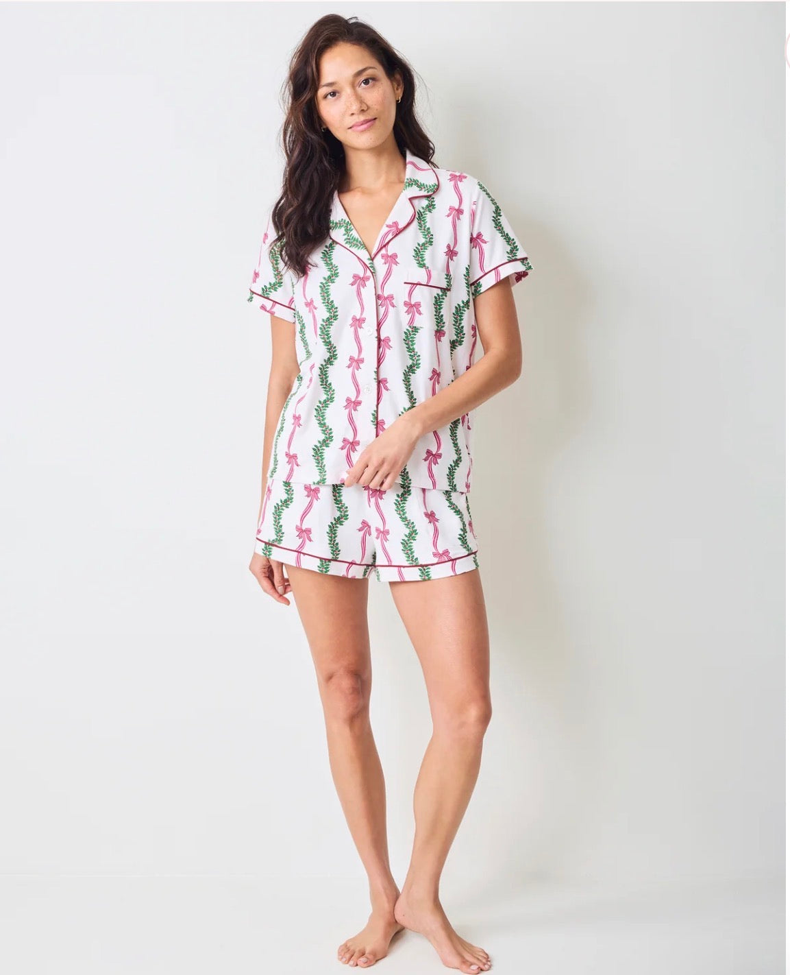 Printfresh "Ribbons & Bows" Organic Pima Modal Knit Short PJ Set-Vanilla Cream