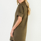 THML "Clare" S/S Collared Faux Suede Dress-Olive