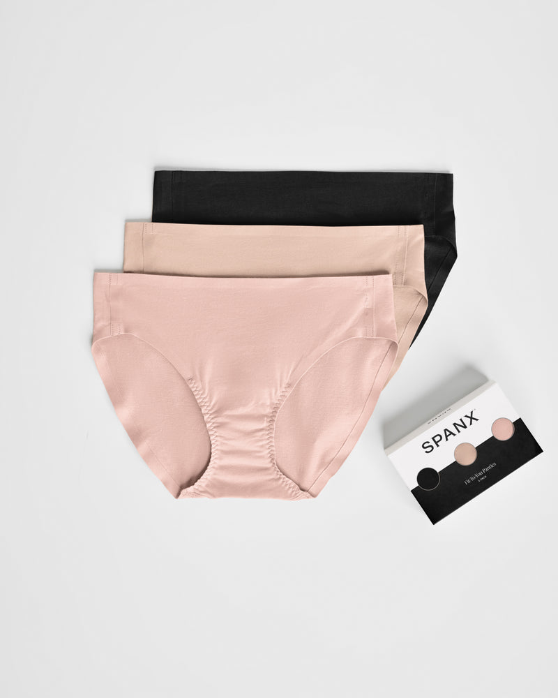 Spanx SPANXsmooth® Fit-To-You Bikini 3-Pack Box - Very Black/Toasted Oatmeal/Vintage Rose - One Size