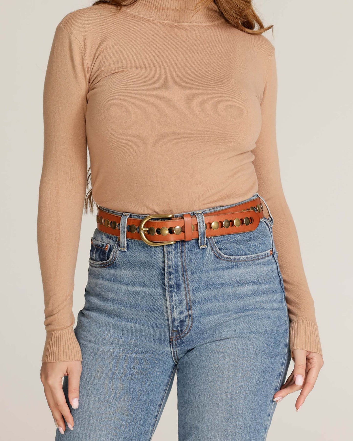 Amsterdam Heritage  “Jasmyn” | Studded Western Belt- Cognac