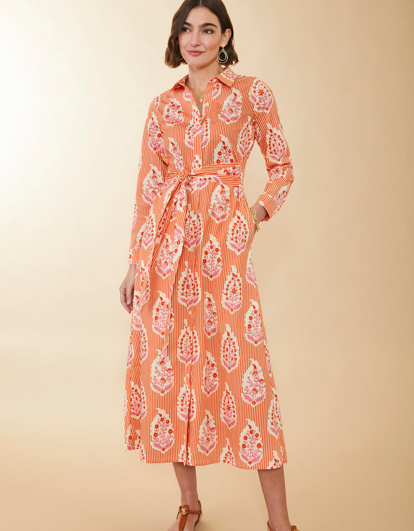 Spartina 449 "Marianne" Shirt Dress- Richmond Hill Stripe Floral Motif Red