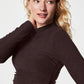 Spanx SPANX® SoftStretch Long Sleeve Mockneck Top- Truffle Brown Heather