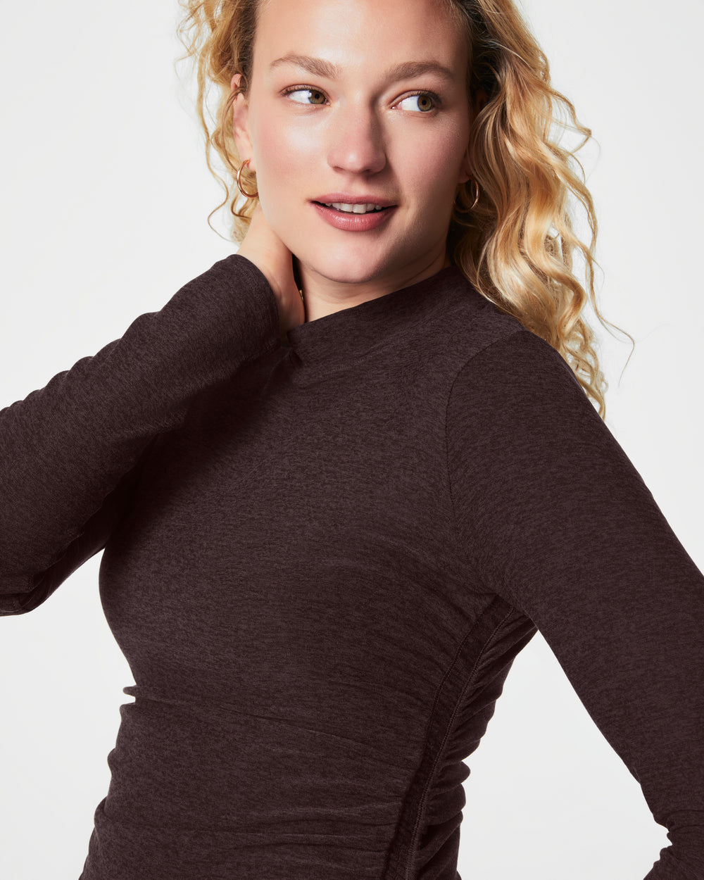 Spanx SPANX® SoftStretch Long Sleeve Mockneck Top- Truffle Brown Heather