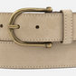 Amsterdam Heritage  “Roan” | Vintage Suede Leather Belt with Antique Brass Buckle - Beige