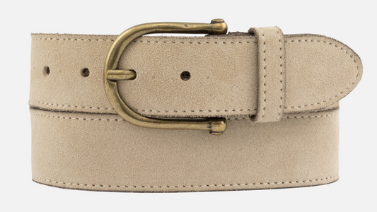 Amsterdam Heritage  “Roan” | Vintage Suede Leather Belt with Antique Brass Buckle - Beige