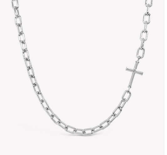 Rizen Mini Chain Breaker Cross Necklace-Silver