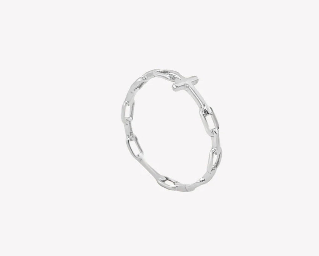 Rizen Chain Breaker Cross Ring-Silver