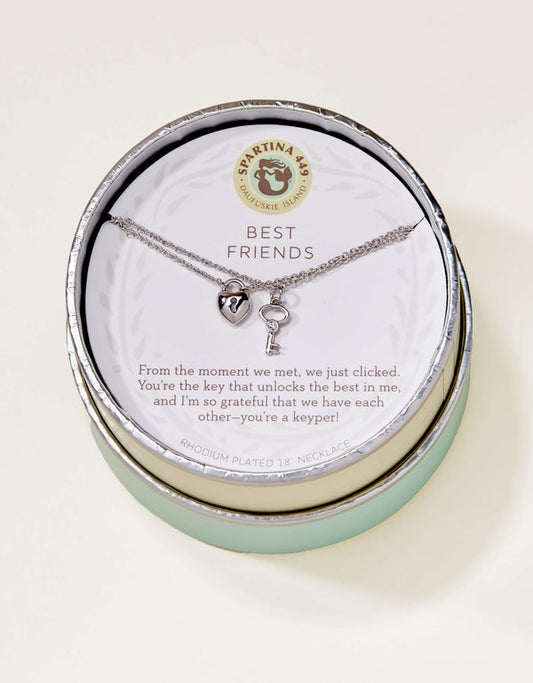 Spartina 449 Sea La Vie 18" Necklace - Best Friends/Heart Key (2 piece set) - Silver