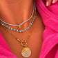 LeMel Dee Alternating Turquoise & CZ Tennis Necklace-16” Gold