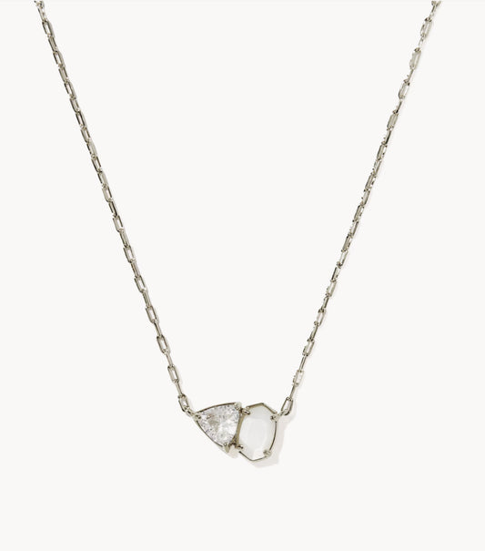 Kendra Scott Tatum Short Pendant Necklace-Silver Neutral Mix