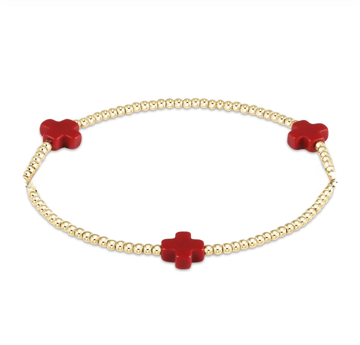 Enewton Signature Cross Gold Pattern 2mm Bead Bracelet-Red