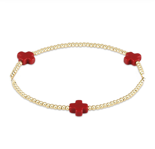 Enewton Signature Cross Gold Pattern 2mm Bead Bracelet-Red