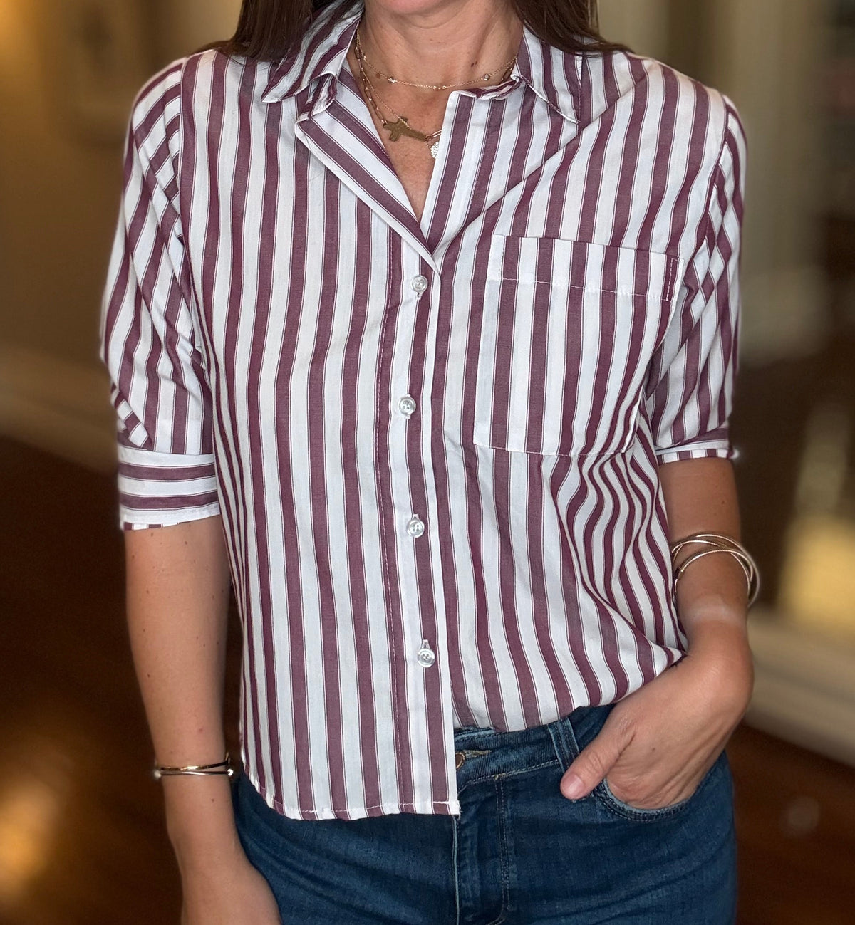 Velvet Heart “Valencia” L/S Blouse- Prune Stripe
