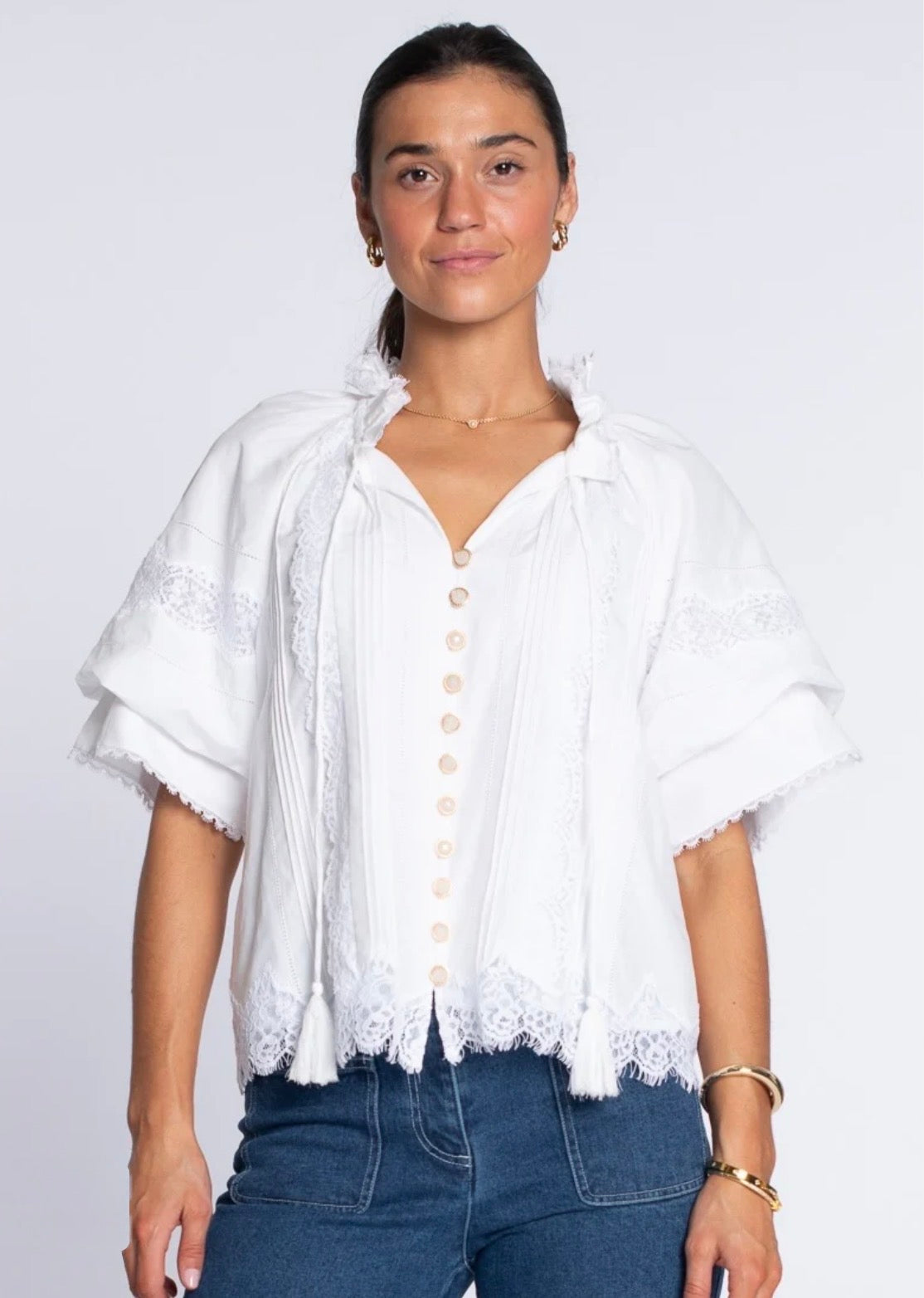 Elizabeth James “Kit” Short Sleeve Top-Solid White