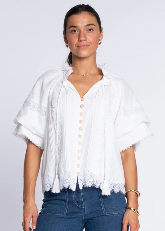 Elizabeth James “Kit” Short Sleeve Top-Solid White