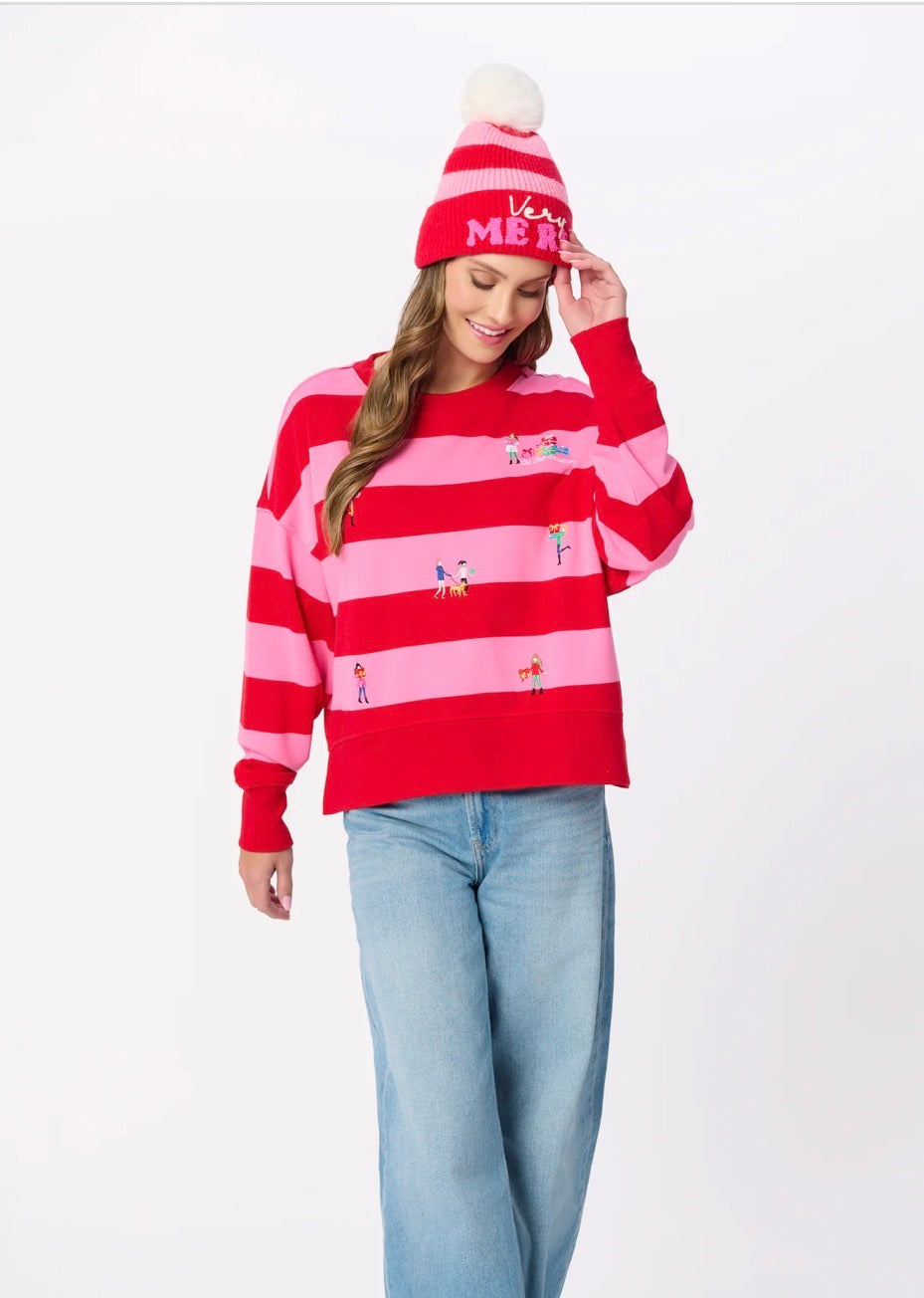 Shiraleah "Gifting" Embroidered Sweatshirt-Red/Pink