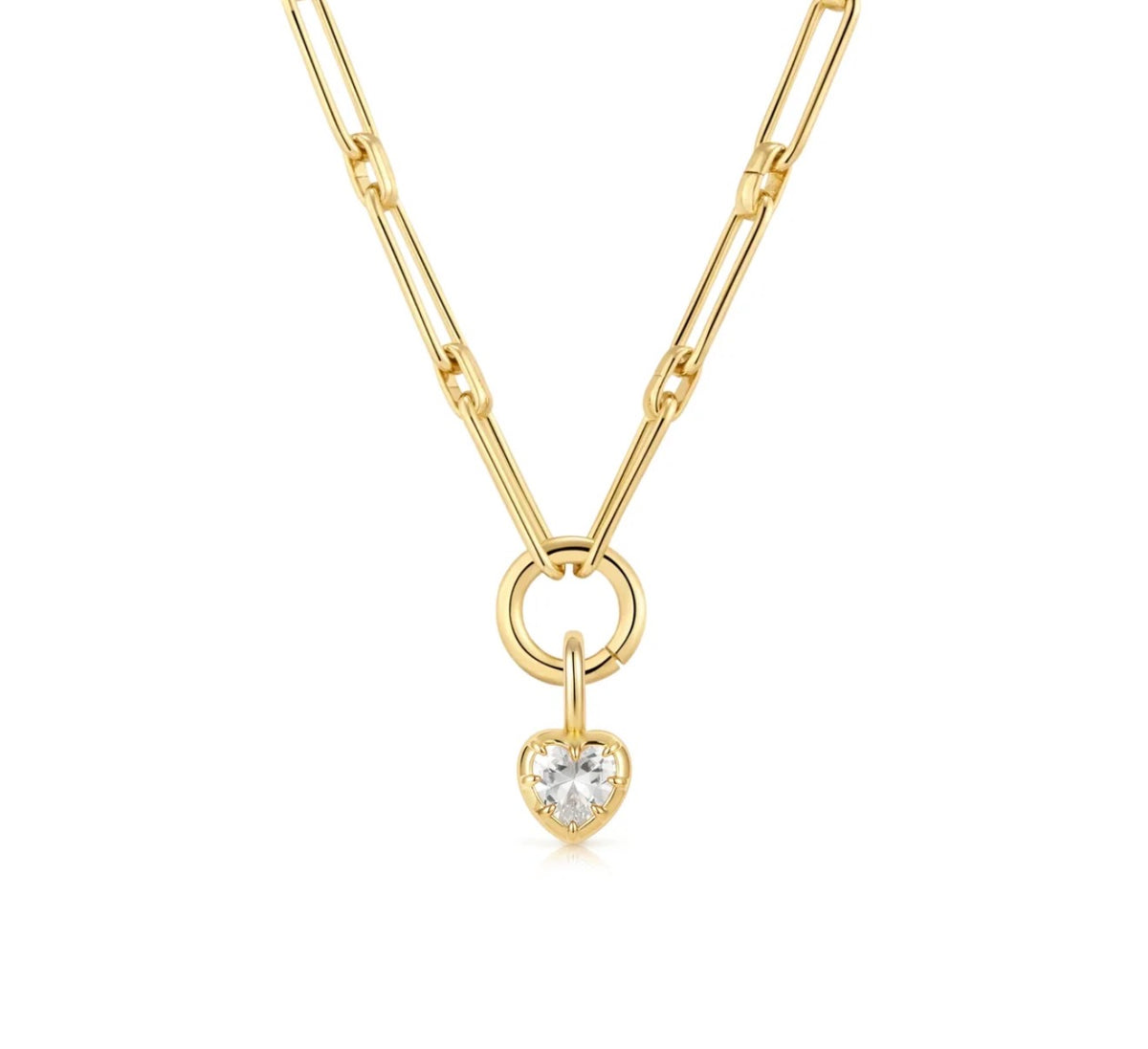 LeMel “Blaire” Bezel Heart CZ Charm Necklace 18” (on Callie Chain)