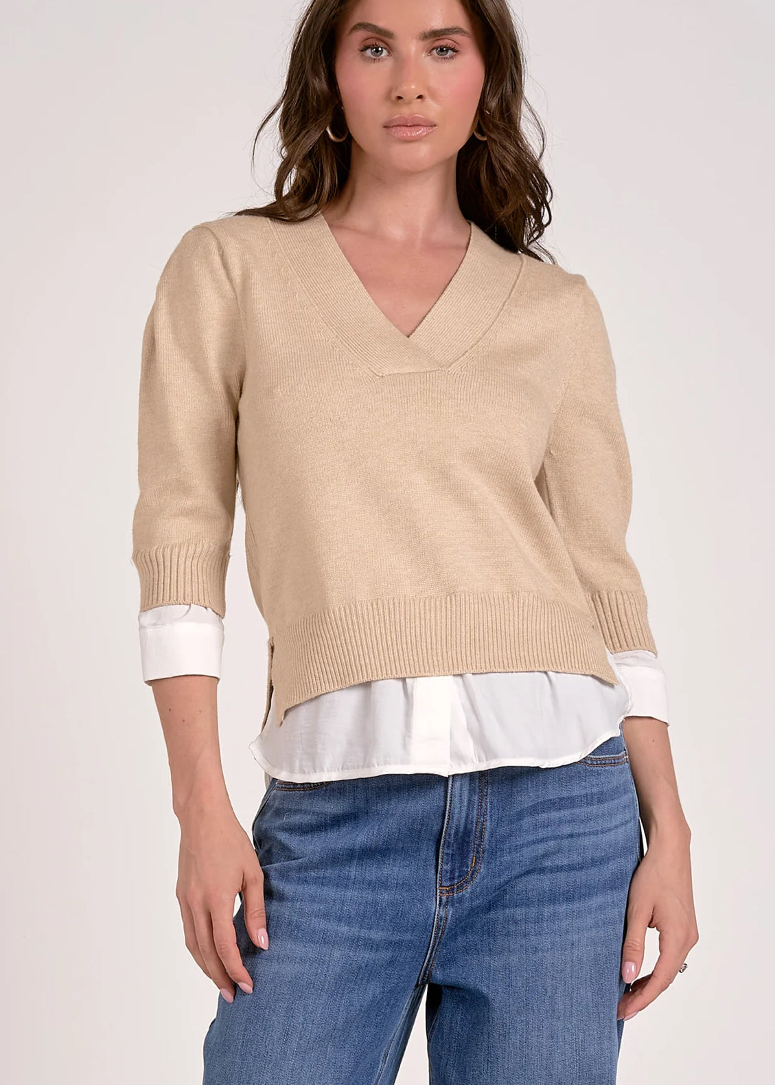 Elan "Monahans" Layered Sweater -Natural