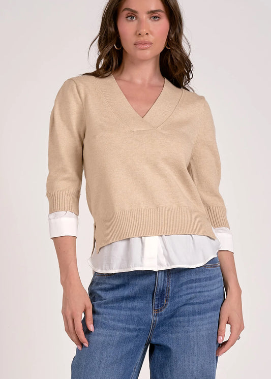 Elan "Monahans" Layered Sweater -Natural