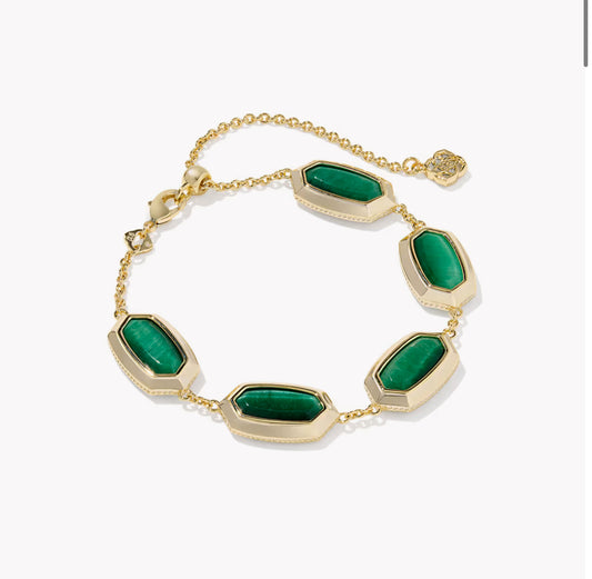Kendra Scott Elaina Bezel Delicate Bracelet- Gold Green Tiger's Eye