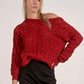 Elan Wide Neck Open Knit Sweater-Red