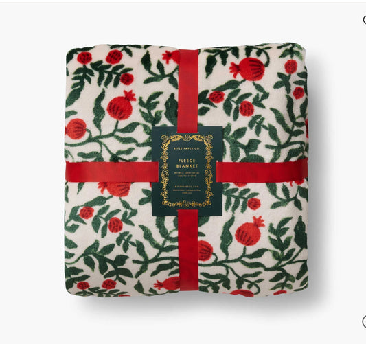 Rifle Paper Co. "Christmastide Pomegranate" Fleece Blanket