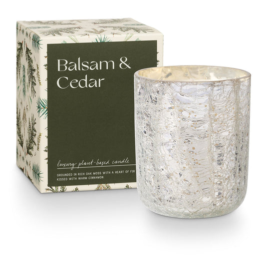 Illume "Cedar & Balsam" Small Boxed Crackle Glass Candle