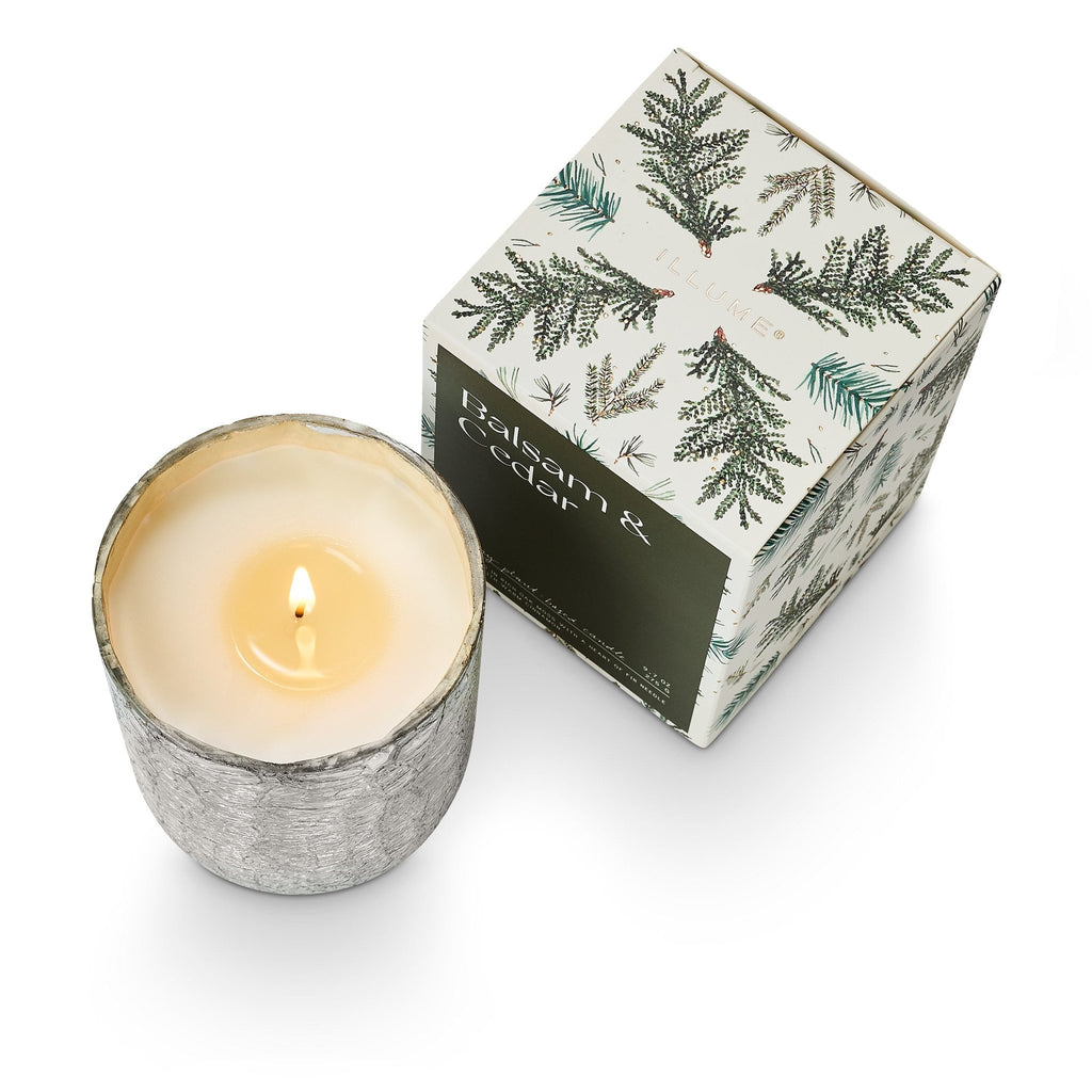 Illume "Cedar & Balsam" Small Boxed Crackle Glass Candle