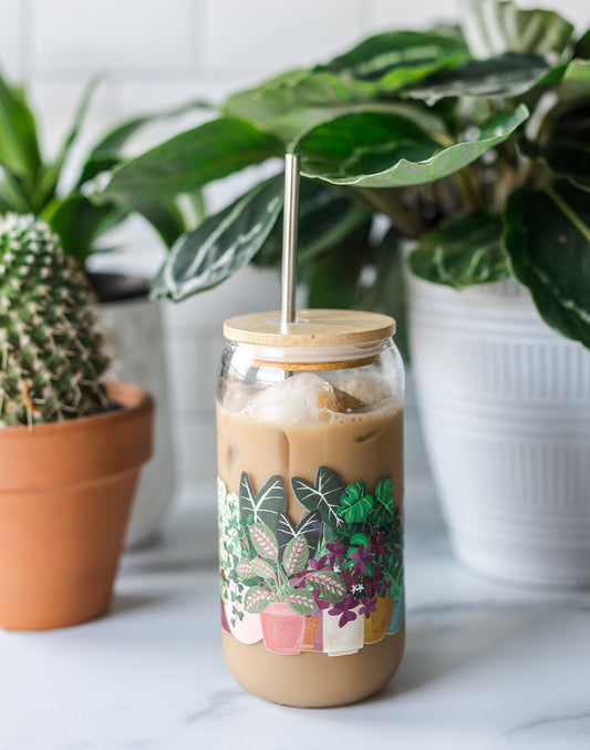 1 Canoe 2 "Houseplants" Glass Can with Straw