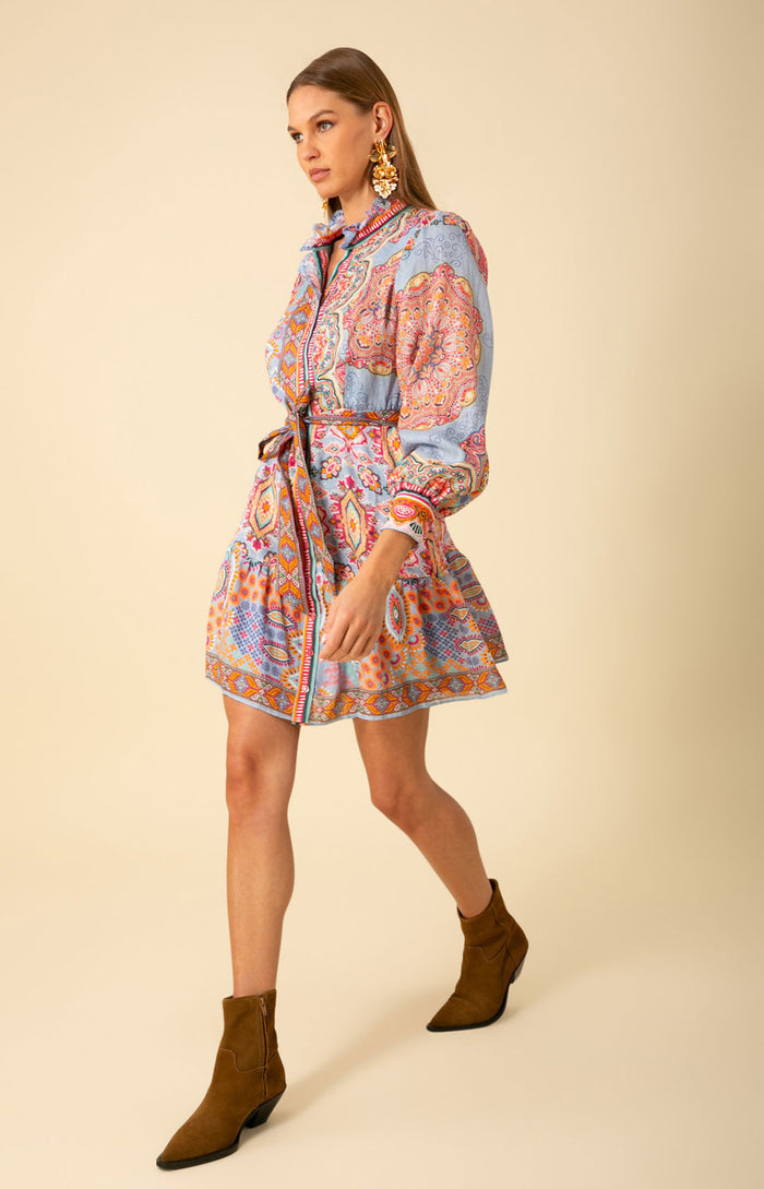 Hale Bob "Samara" L/S Button Up Dress-Blue