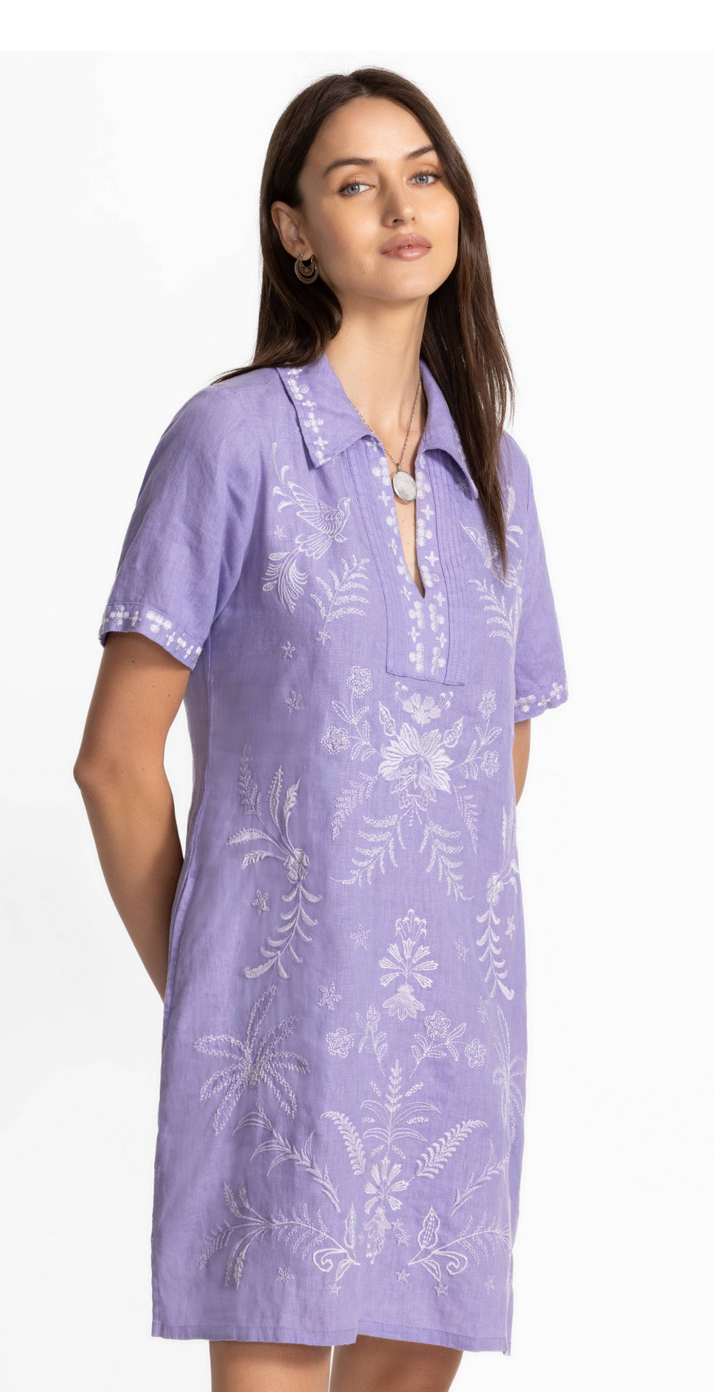 Johnny Was Henley Collared Dress-Winona (Persian Violet)