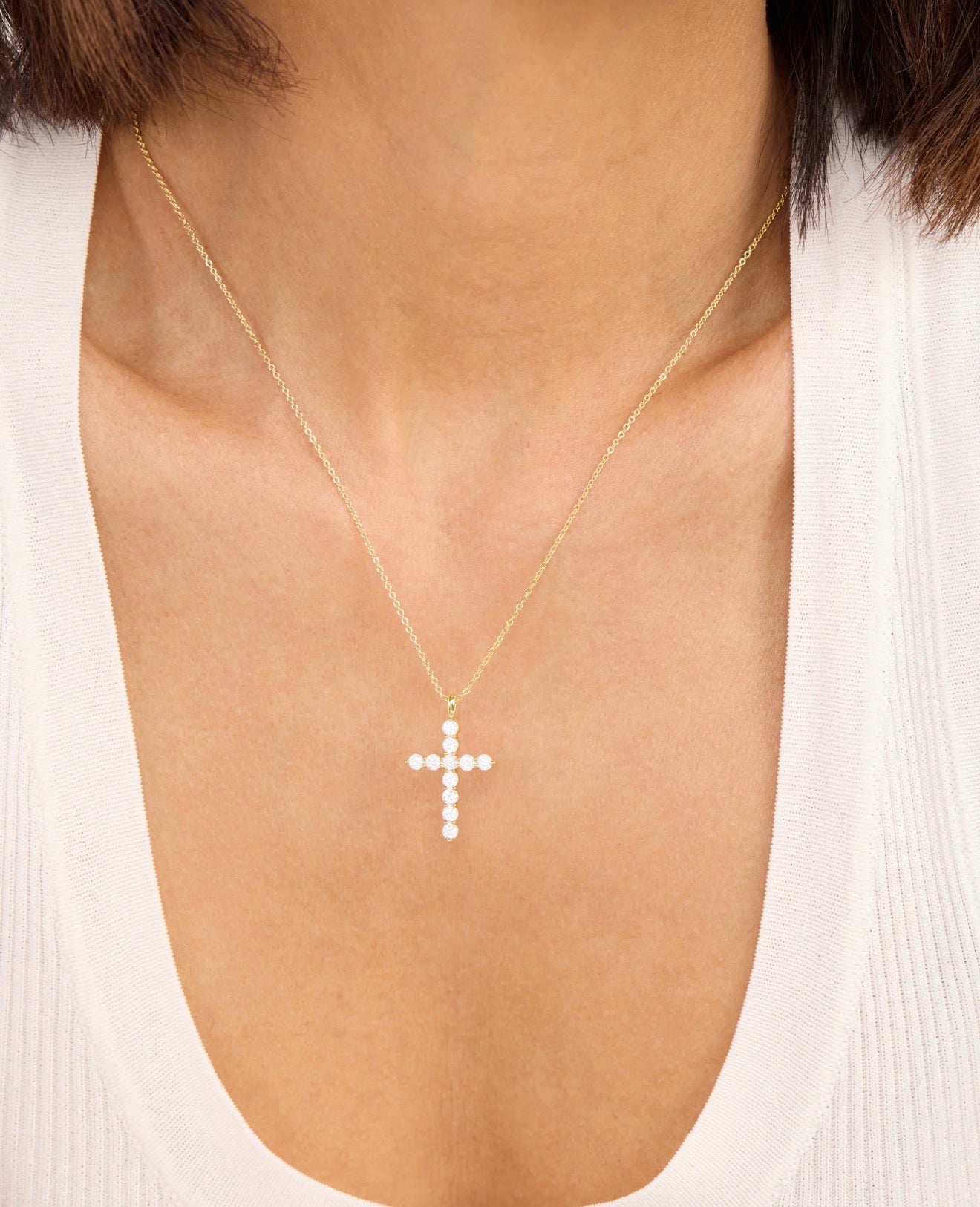 Melinda Maria “Oh She Fancy” Small Cross Pendant-Gold/White