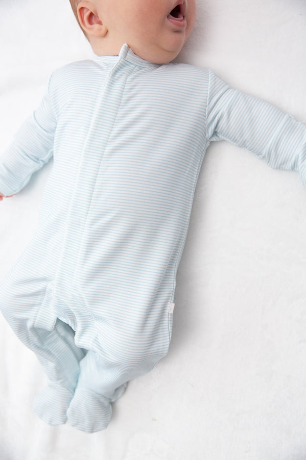 Bei Bei Snap Romper-Breezy Blue Stripes