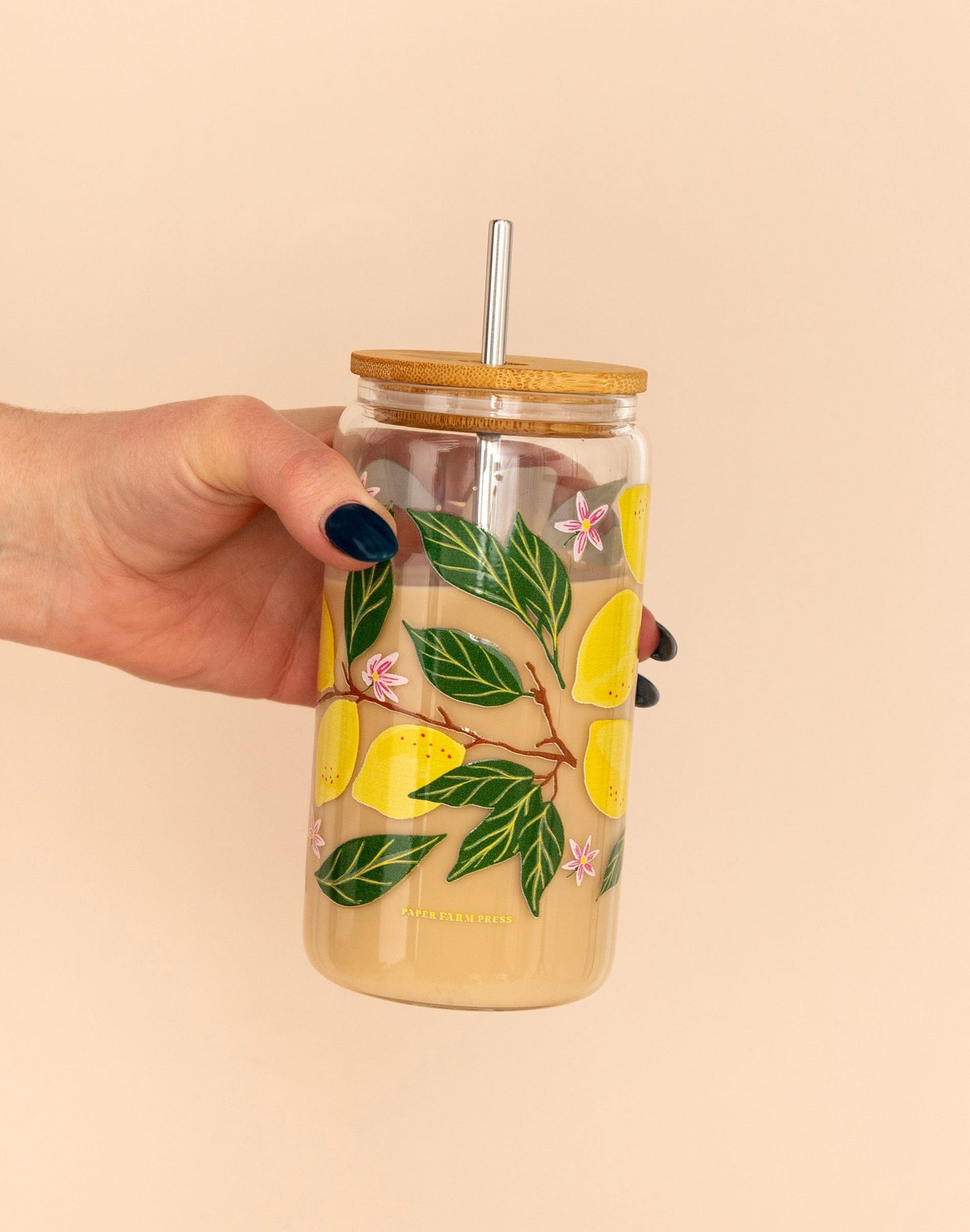 Paper Farm Press "Lemon Grove" Glass Can with Straw