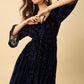 Hale Bob "Raven" Velvet Burnout Dress-Navy