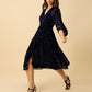 Hale Bob "Raven" Velvet Burnout Dress-Navy