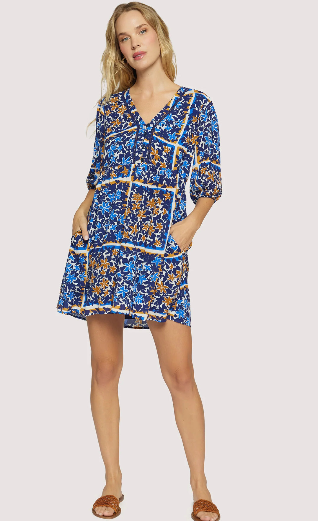 Lost + Wander “Sorrento Romance” Mini Dress - Blue Floral Multi