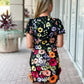 Adelyn Rae "Nicole" 3D Floral Puff Sleeve Mini Dress-Black Multi