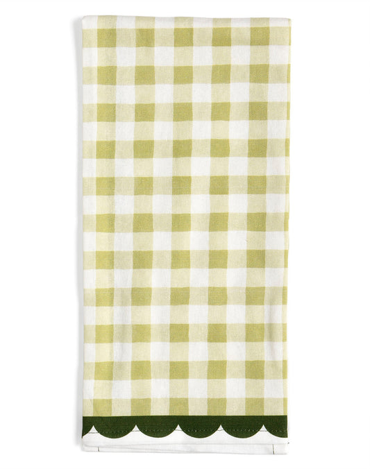 Paper Farm Press "Green Gingham" Scalloped Tea Towel