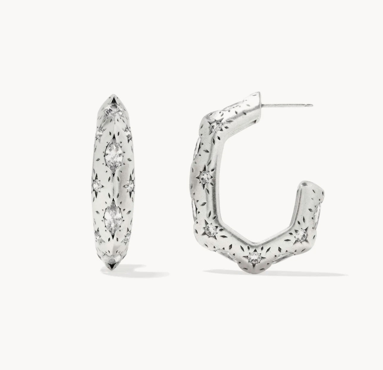 Kendra Scott Holland Hoop Earrings - Silver White Crystal