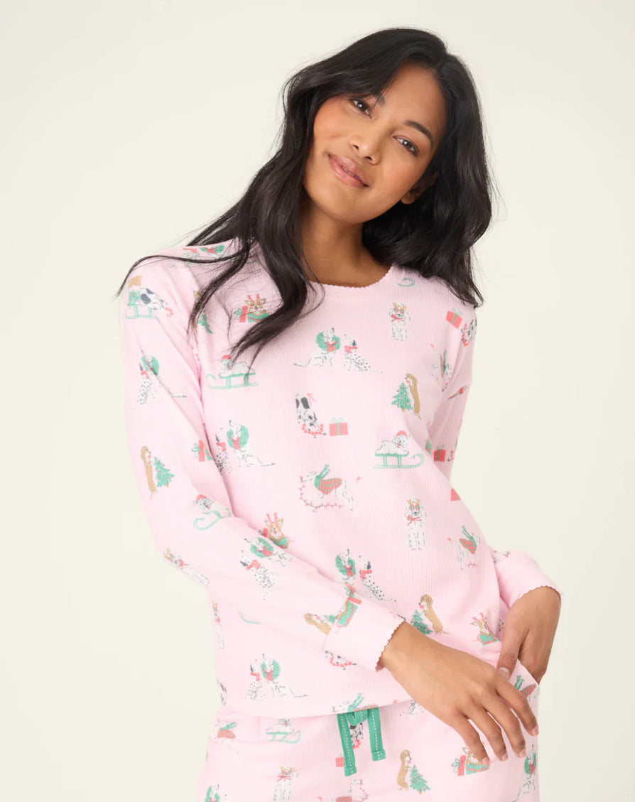 PJ Salvage "Peace & Pawlidays" Dog Print L/S Top