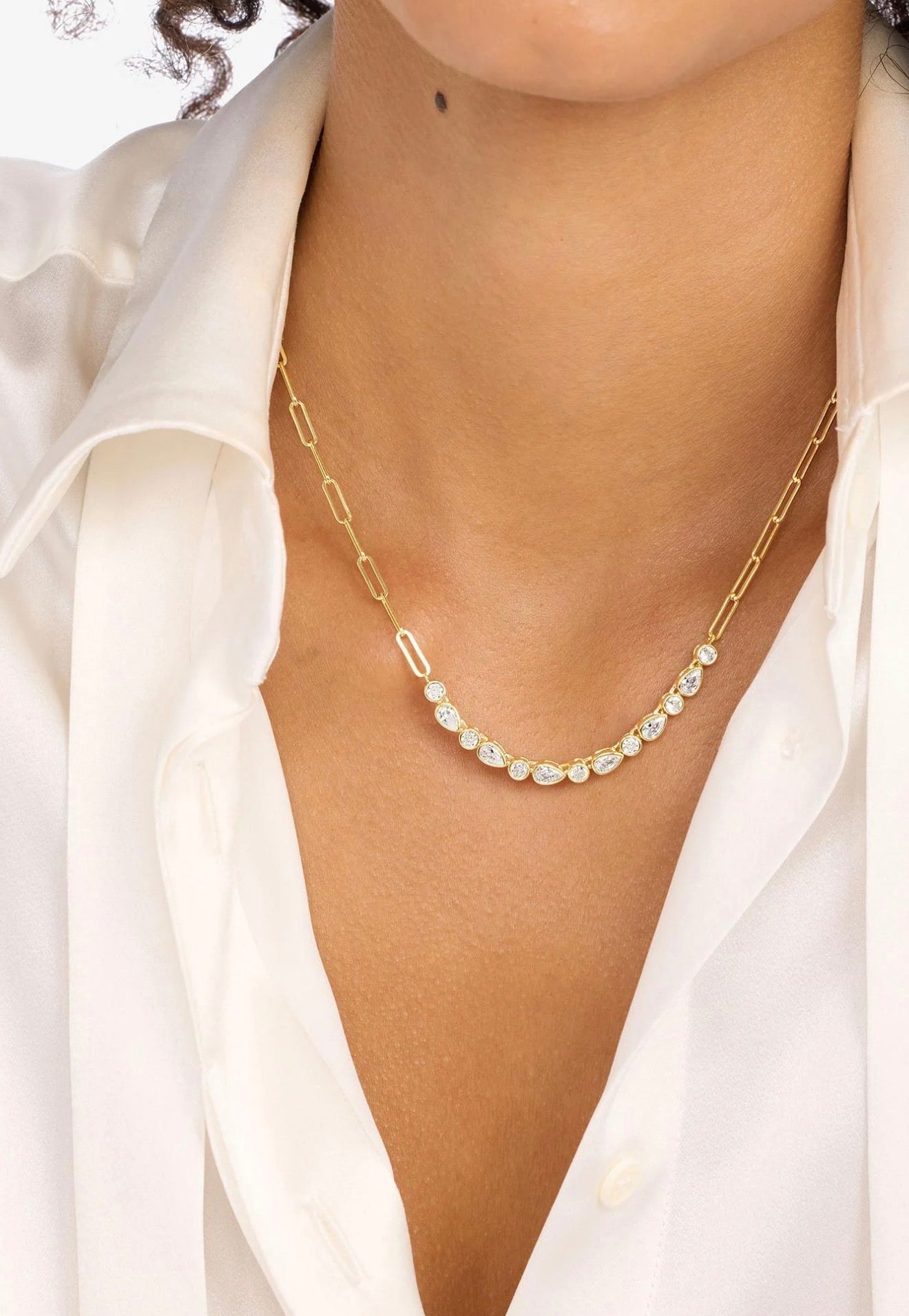 Melinda Maria “Isla Samantha” Tennis Necklace Gold/White CZ