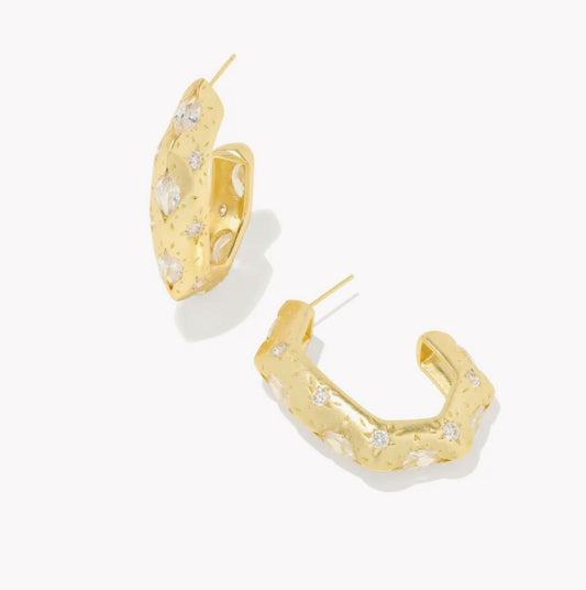 Kendra Scott Holland Hoop Earrings - Gold White Crystal