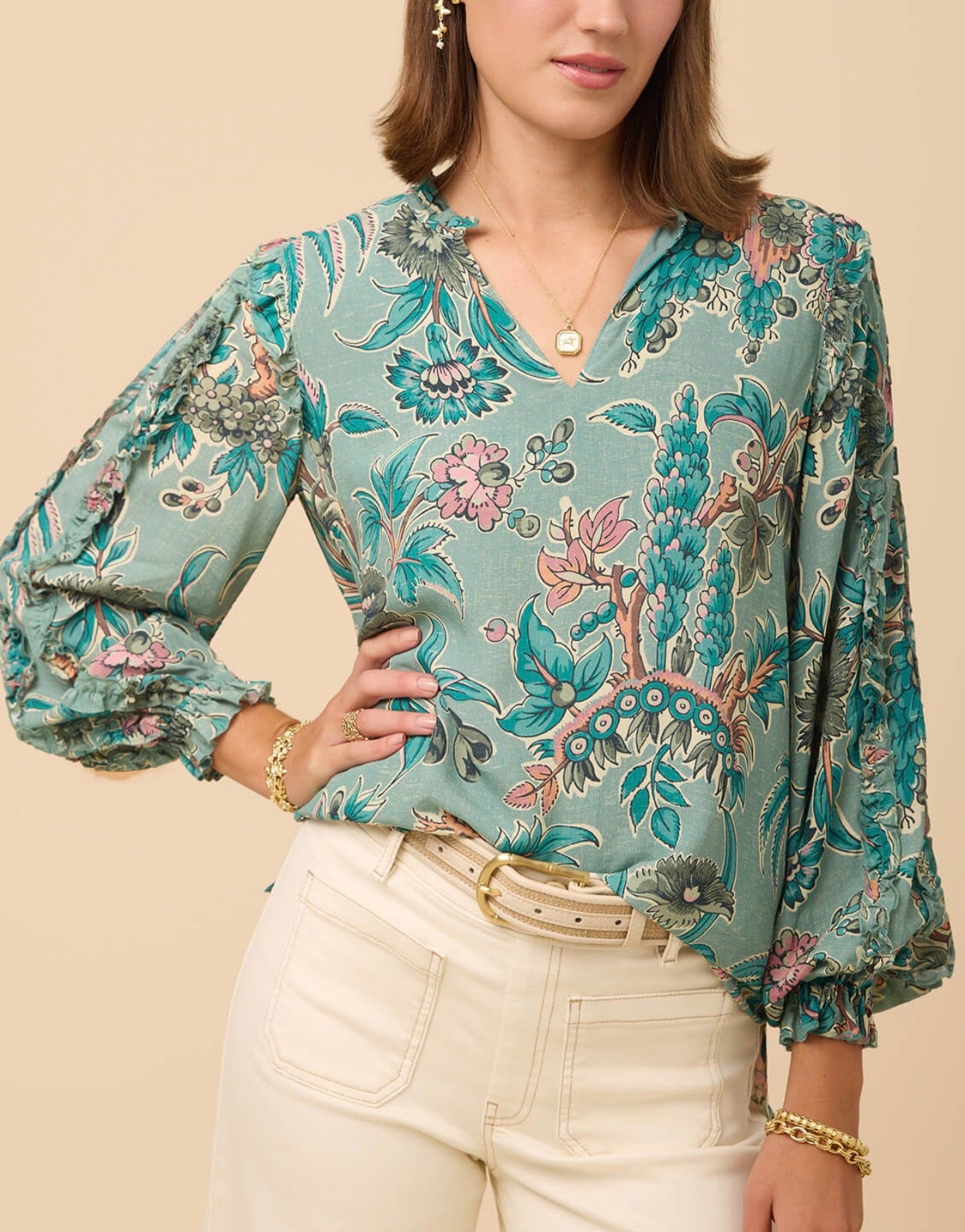 Spartina 449 "Wilenna" Ruffle Blouse-Guerard Estate Bird