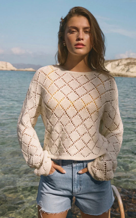 Z Supply Hullen Crochet Sweater- Cloud