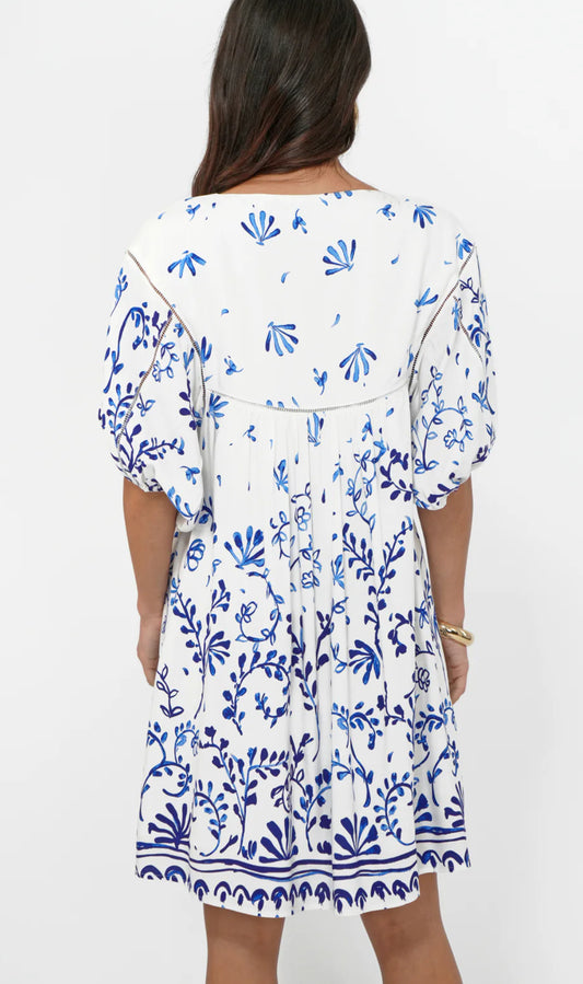 Greylin “Nanci” Popover Mini Dress - Ivory/Blue