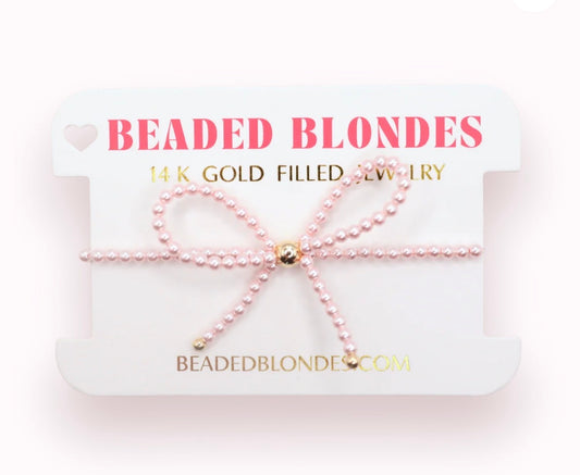 Beaded Blondes "Pink Pearl Bow" Bracelet-Standard 6.75"