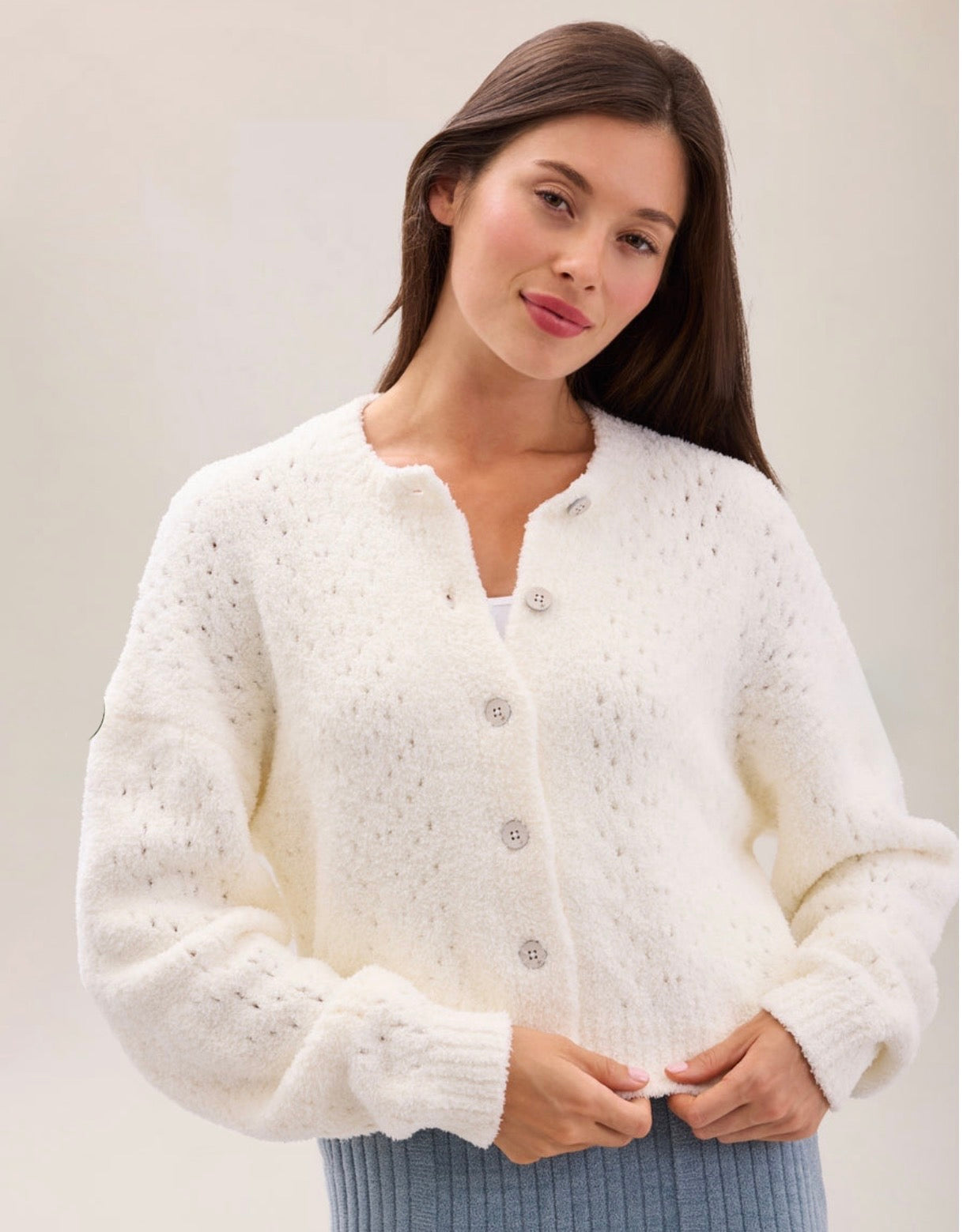 Barefoot Dreams Pointelle Cropped Cardi-Pearl