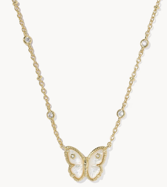 Kendra Scott Cailey Butterfly Short Pendant Necklace-Gold Ivory MOP